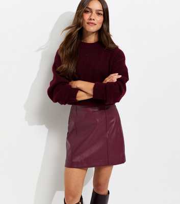 Petite Dark Burgundy Faux Leather Mini Skirt