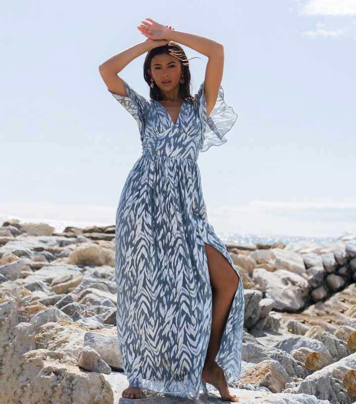 Gini London Blue Metallic Print Maxi Dress
