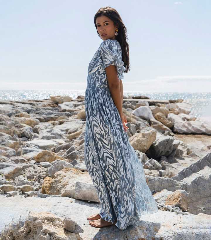 Gini London Blue Metallic Print Maxi Dress | New Look Gini London Blue Metallic Print Maxi Dress | New Look