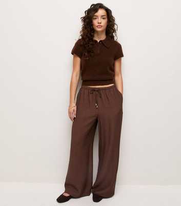 Petite Dark Brown Toggle Wide Leg Trousers