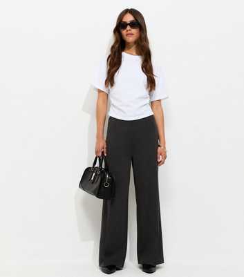 Petite Dark Grey Jersey Wide Leg Trousers