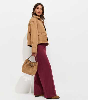 Petite Dark Burgundy Jersey Wide Leg Trousers