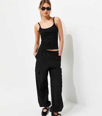 Black Cargo Pocket Tapered Cuffed Trousers