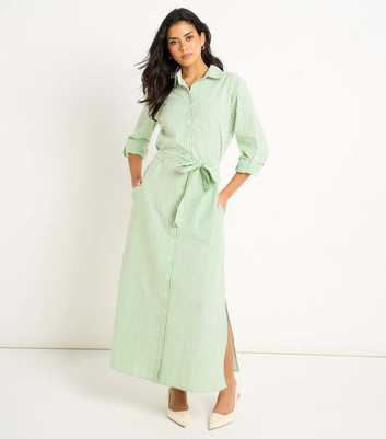 Gini London Green Striped Long Sleeved Midi Shirt Dress