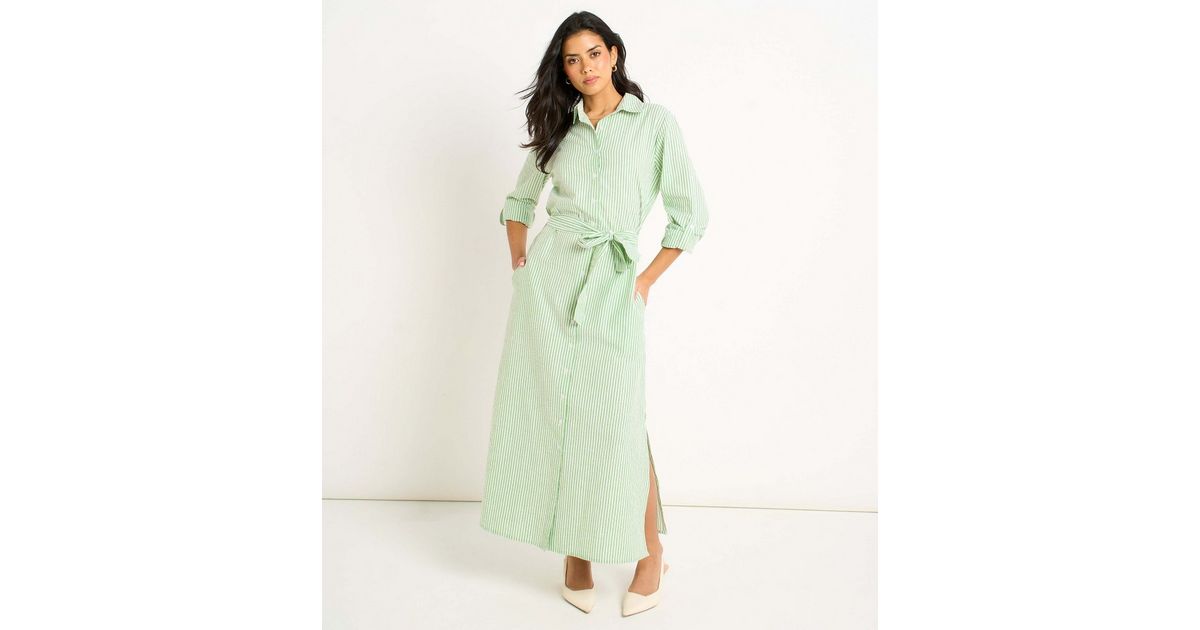Gini London Green Striped Long Sleeved Midi Shirt Dress | New Look Gini London Green Striped Long Sleeved Midi Shirt Dress | New Look