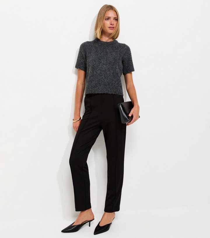 Black Jersey Twill Slim Leg Trousers