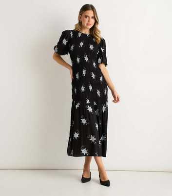 Gini London Black Paisley Print Ruched Midi Dress