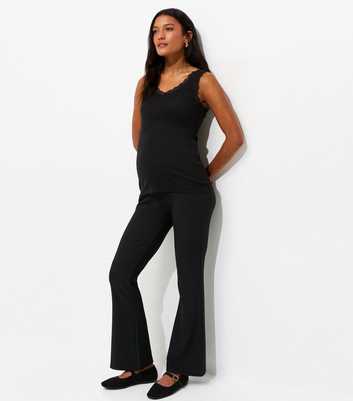 Maternity Black Rib Flared Trousers