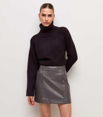 Dark Grey Faux Leather Mini Skirt
