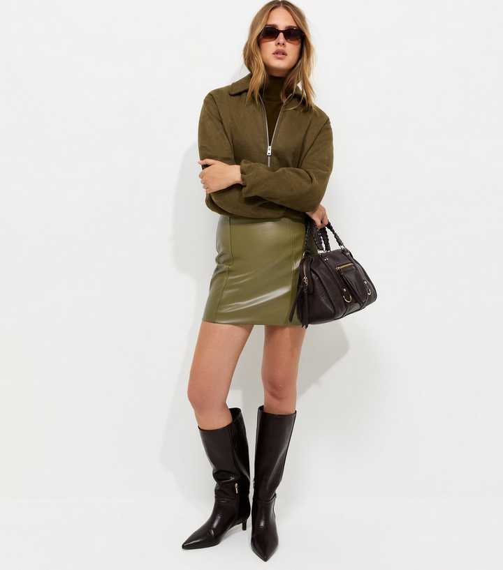 Light Khaki Faux Leather Mini Skirt