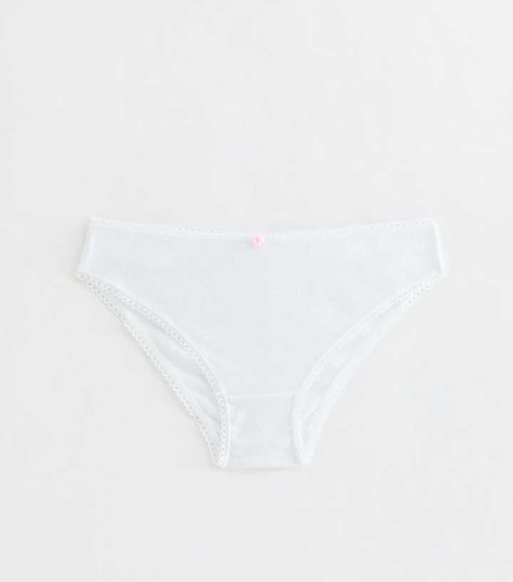 Girls White Cotton Rich Pointelle Rose Bud Briefs