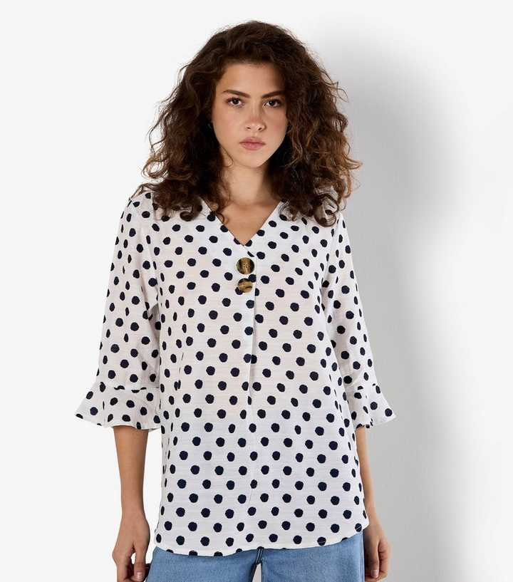 Apricot White Polka Dot 2 Button Top