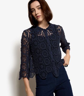 Apricot Navy Crochet Shirt Top | New Look