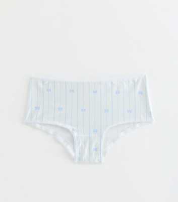 Girls Blue Cotton Rich Stripe Bow Print Short Briefs