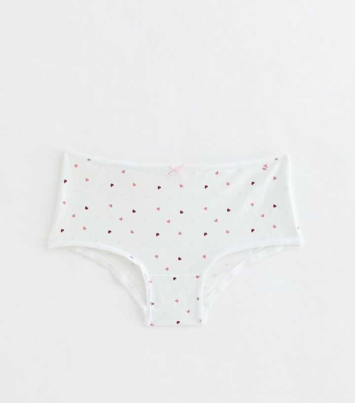 Girls White Cotton Rich Heart Print Short Briefs