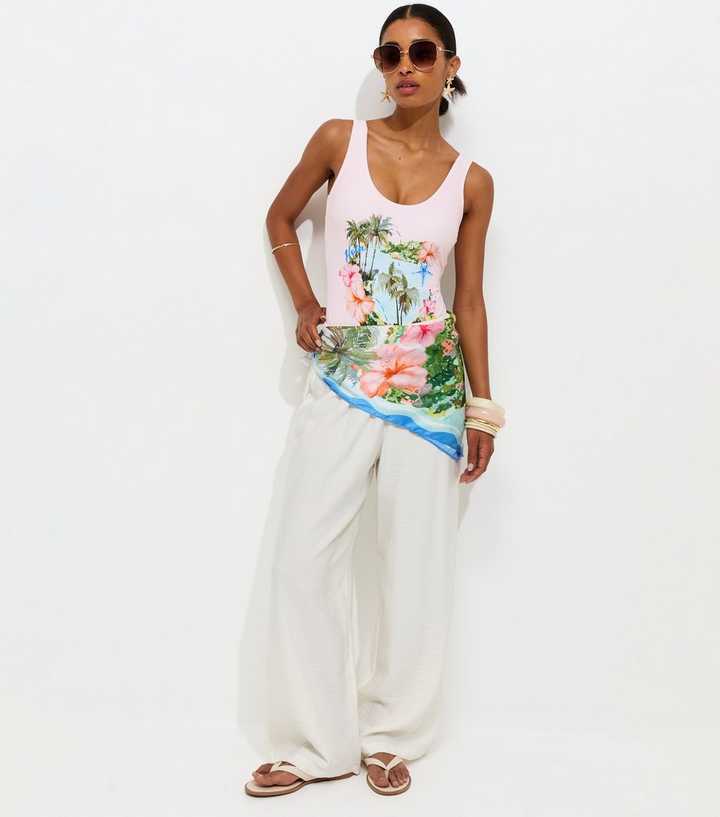 Pink Paradiso Island Print Satin Scarf