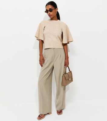 Brown Striped Tailored Wide Leg Trousers