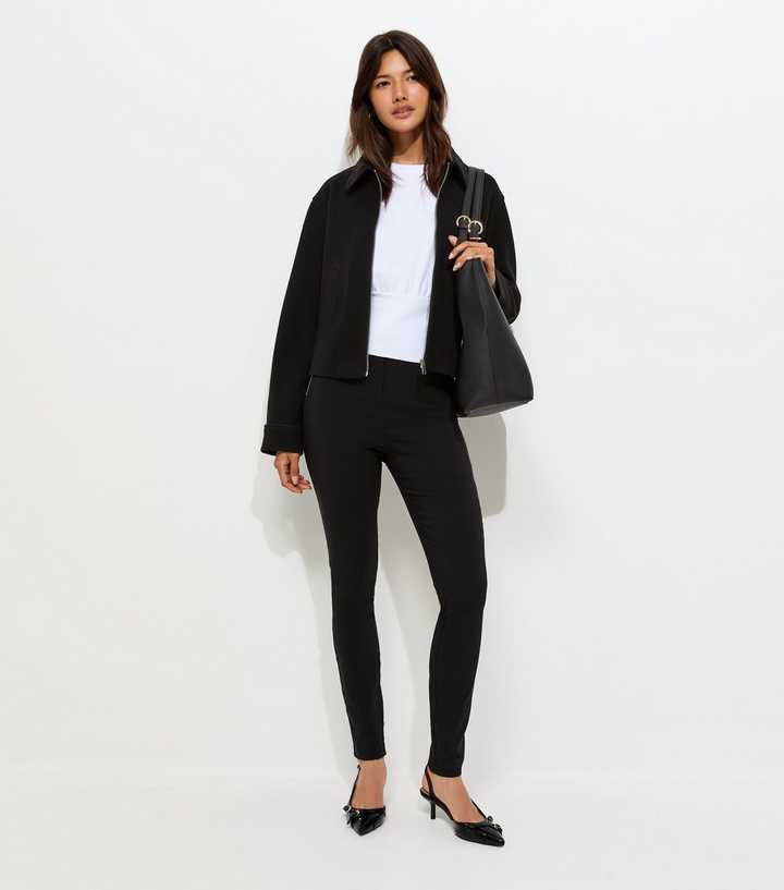 Black Stretchy Woven Zip Pocket Skinny Trousers