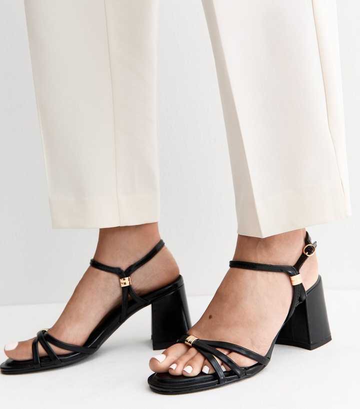 Black Faux Leather Block Heel Sandals