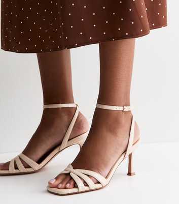 Off White Faux Leather Strappy Stiletto Sandals