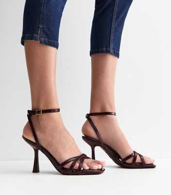 Wide Fit Dark Burgundy Faux Leather Strappy Stiletto Sandals