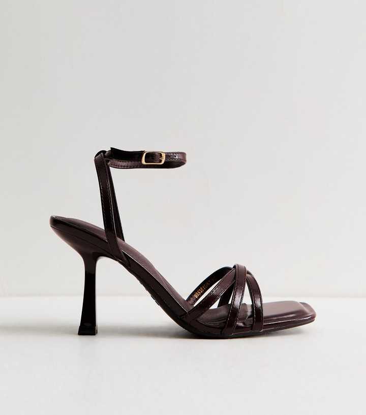Wide Fit Dark Burgundy Faux Leather Strappy Stiletto Sandals