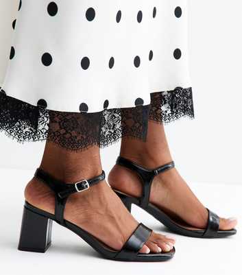 Wide Fit Black Patent Faux Leather Block Heel Sandals