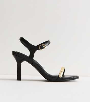 Black Faux Leather Bracelet Strap Stiletto Sandals