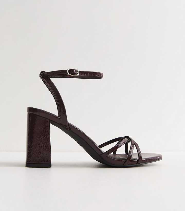 Wide Fit Dark Burgundy Faux Leather Knot Detail Sandals