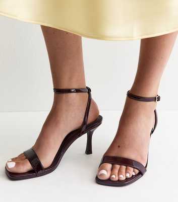 Dark Burgundy Paten Faux Leather Open Toe Sandals