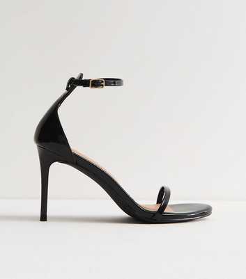 Black Patent Faux Leather Stiletto Sandals