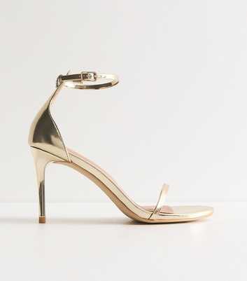 Gold Patent Faux Leather Stiletto Sandals