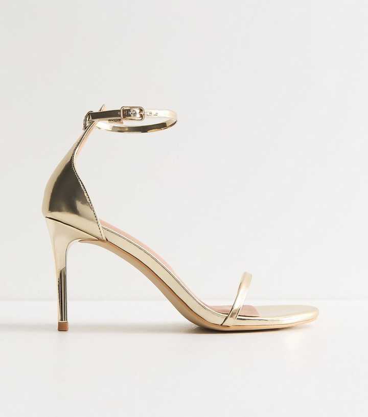 Gold Patent Faux Leather Stiletto Sandals