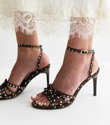 Dark Brown Satin Bow Stiletto Sandals