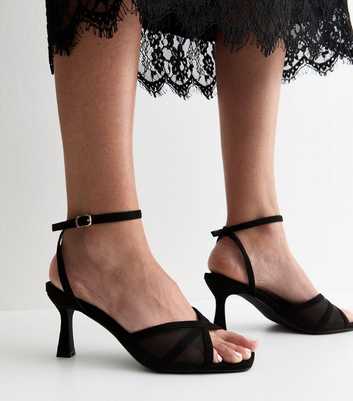 Wide Fit Black Mesh Strap Open Toe Sandals