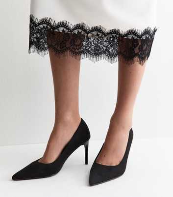 Black Faux Suede Pointed Toe Court Pumps