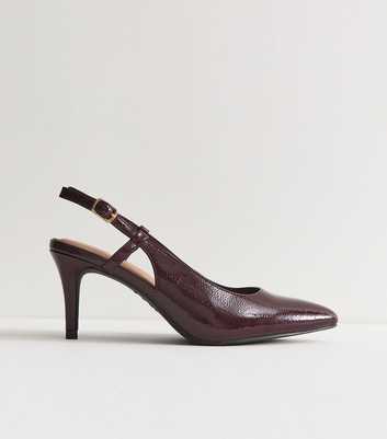 Wide Fit Dark Burgundy Patent Faux Leather Slingback Pumps