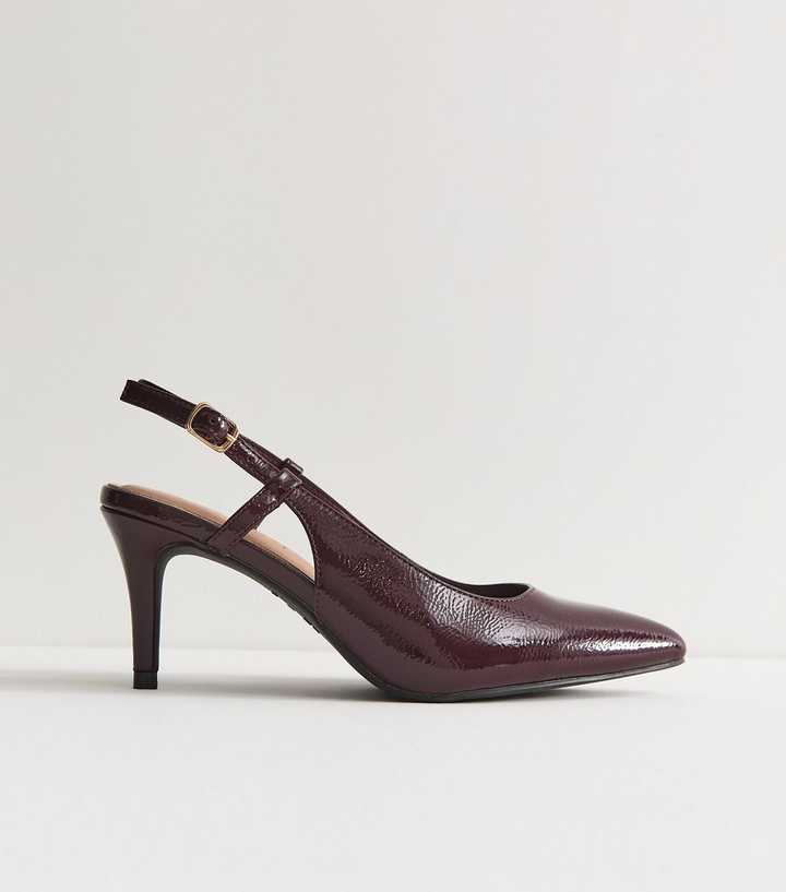 Wide Fit Dark Burgundy Patent Faux Leather Slingback Pumps