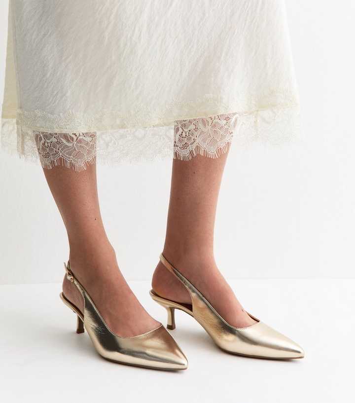 Wide Fit Gold Faux Leather Slingback Pumps