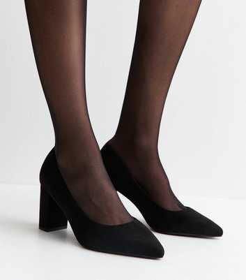 Wide Fit Black Faux Suede Pointed Toe Court Shoes