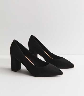 Wide Fit Black Faux Suede Pointed Toe Court Shoes