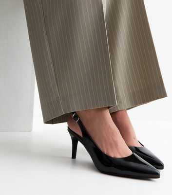 Black Patent Faux Leather Pointed Toe Slingback Pumps
