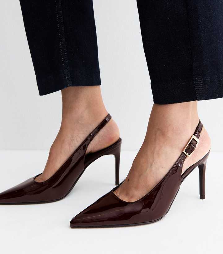 Dark Burgundy Patent Slingback Stiletto Court Shoes