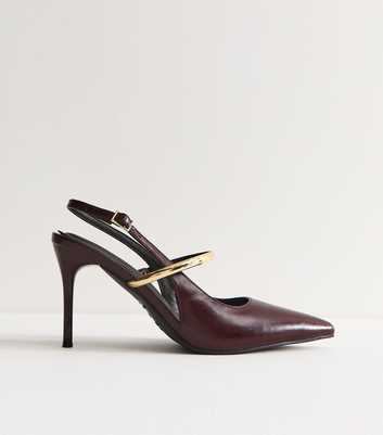 Wide Fit Dark Burgundy Faux Leather Metallic Strap Slingback Pumps