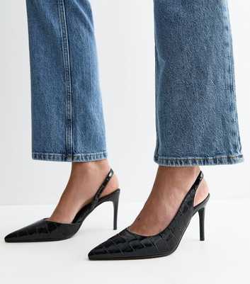 Black Patent Faux Leather D'Orsay Slingback Pumps