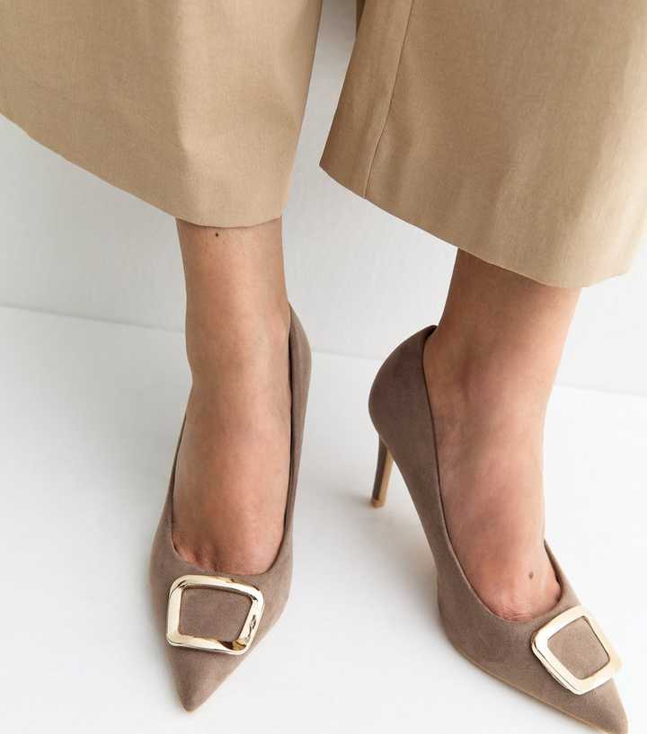 Wide Fit Light Brown Faux Suede Buckle Front Court Shoes