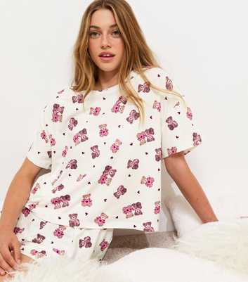 Girls Cream Teddy Bear T-Shirt and Shorts Pyjama Set