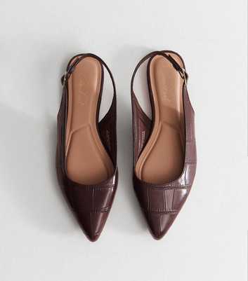 Dark Burgundy Crocodile Embossed Faux Leather Slingback Pumps