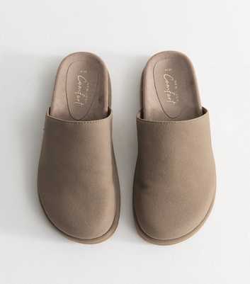 Light Brown Faux Suede Backless Slip On Mules