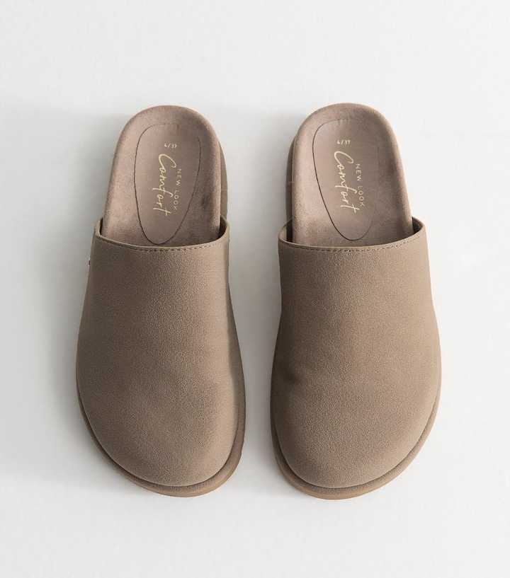 Light Brown Faux Suede Backless Slip On Mules